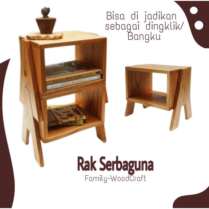 Kursi Kayu - Rak Kayu Serbaguna/Dingklik/Bangku Kayu Pinus Berserat