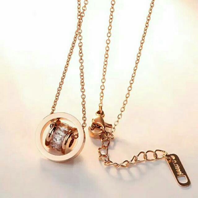 GG Kalung Ring Berlian Titanium Lapis Emas 18k#KL-334