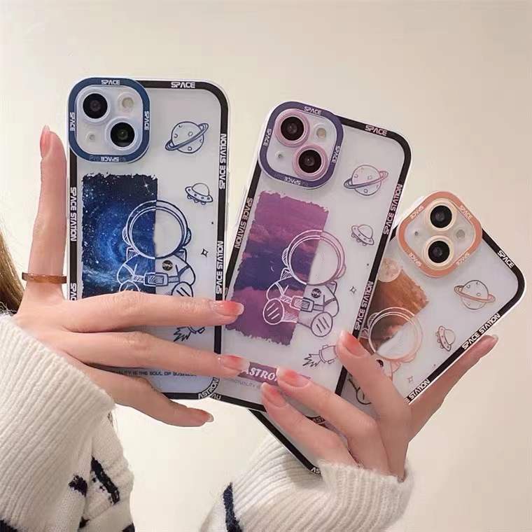 Soft Case TPU Transparan Motif Astronot Untuk Iphone 13 12 Mini 11 Pro X XR XS Max SE 2020 6 6S 7 8 Plus