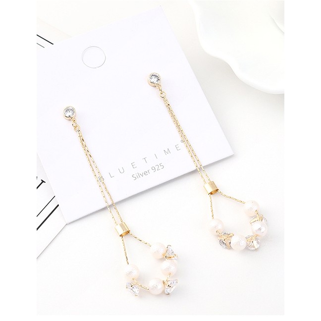 LRC Anting Tusuk Fashion Gold Plated Gold Fringed Pearl S925 Silver Needle Earrings Y63020