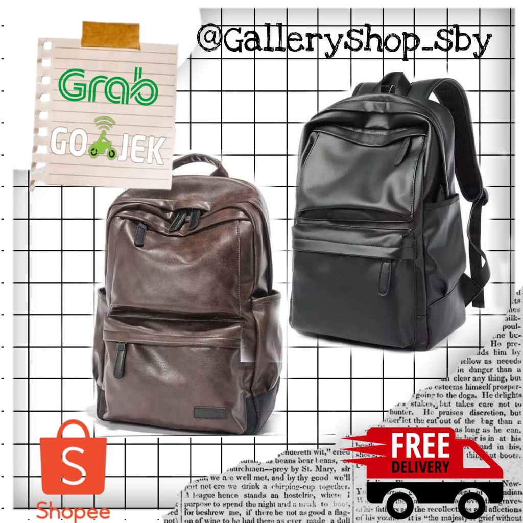 RANSEL BACKPACK TAS HITAM COKLAT KULIT SEKOLAH KERJA KULIAH TRAVEL RENANG UNTUK BAJU RANSEL  PRIA WA
