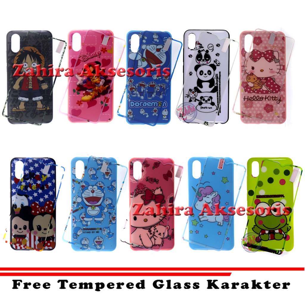Xiaomi Redmi 9A Soft Case 360 Full Protection Karakter Boneka Cewek Gaul + Tempered Glass