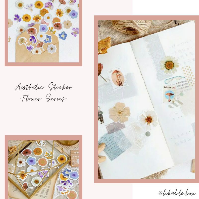 Aesthetic Stiker Flower Untuk Scrapbook / Diary / Jurnal / Dekorasi / DIY / Stiker Lucu