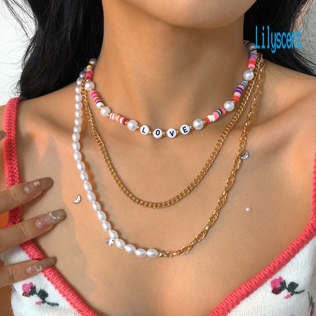 Kalung Rantai Multilayer Aksen Berlian Imitasi Untuk Wanita