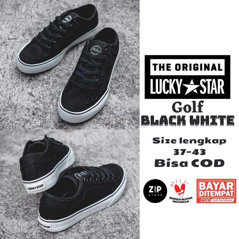 SEPATU LUCKY STAR GOLF BLACK WHITE LOW ORIGINAL SNEAKER LUCKY STAR HITAM PUTIH SEPATU SEKOLAH SKATE