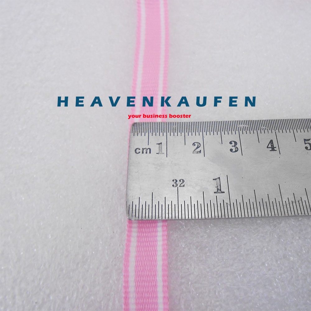 Webbing Strip Halus Lebar 1 cm Warna Pink Strip Putih Harga Per Rol isi 18 Meter