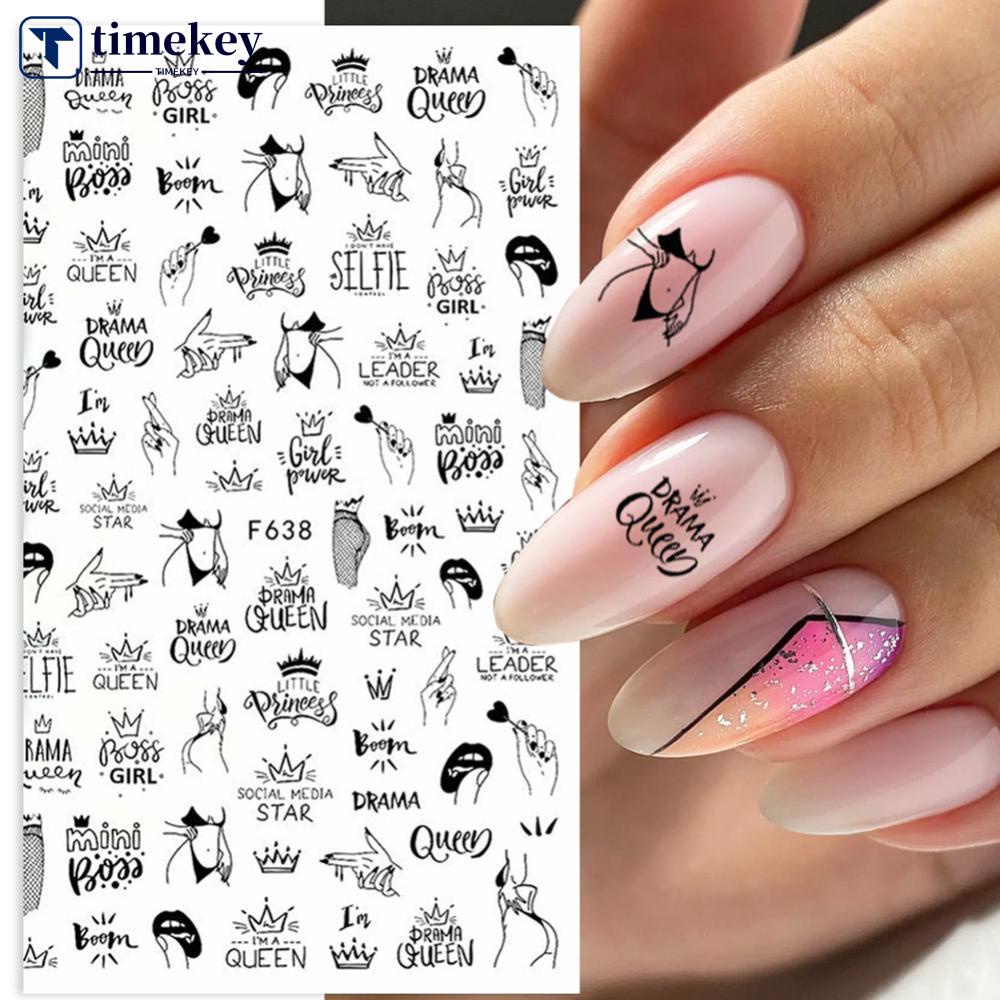 Timekey Stiker Kuku 3D Motif Hati / Huruf Untuk Dekorasi Nail Art / Manicure A6K7