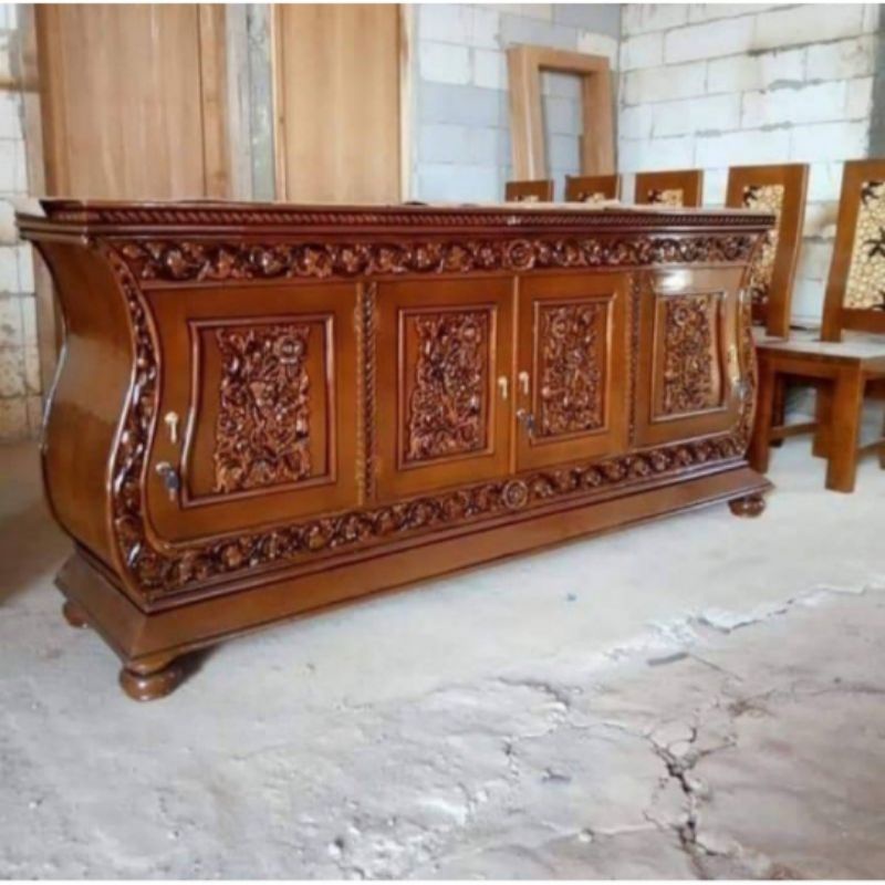 bufet meja tv ukir biola jati jepara / bufet biola kayu jati