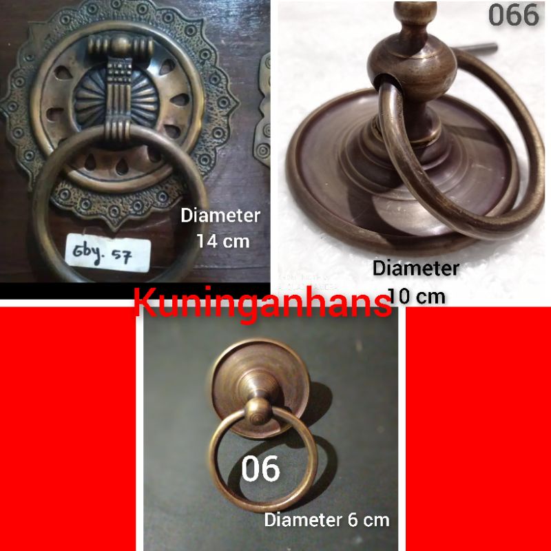 handle pintu / tarikan pintu rumah antik unik ring kuningan