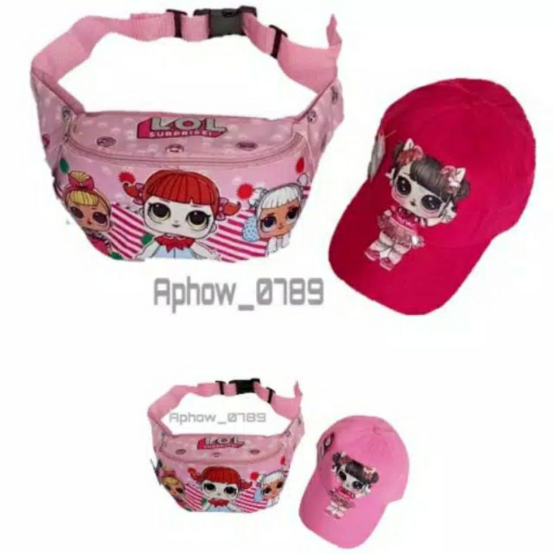 Waistbag anak perempuan tas slempang 2in1 topi led