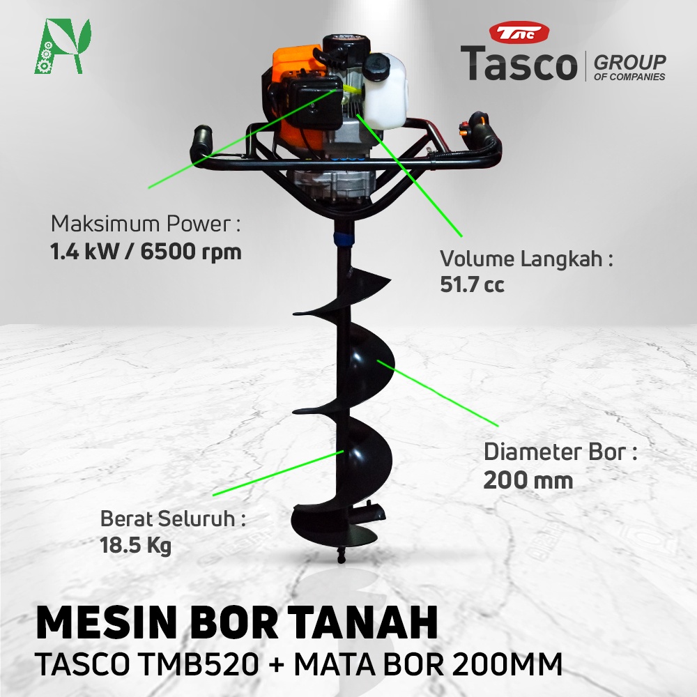 MESIN BOR TANAH Tasco TMB520 Mata bor 200mm Komplit