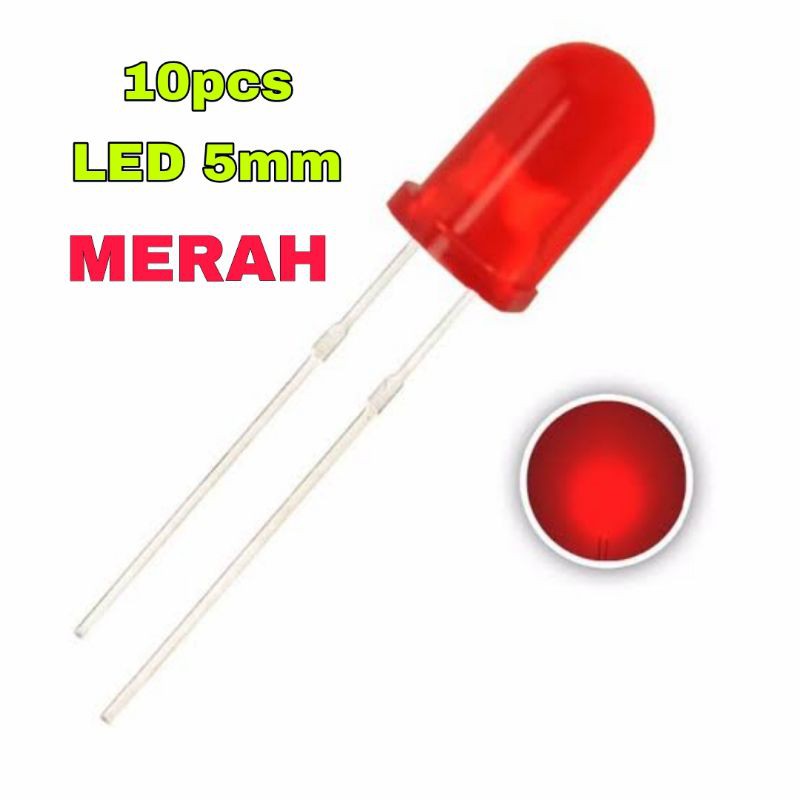 10pcs Led 5mm warna merah diffused