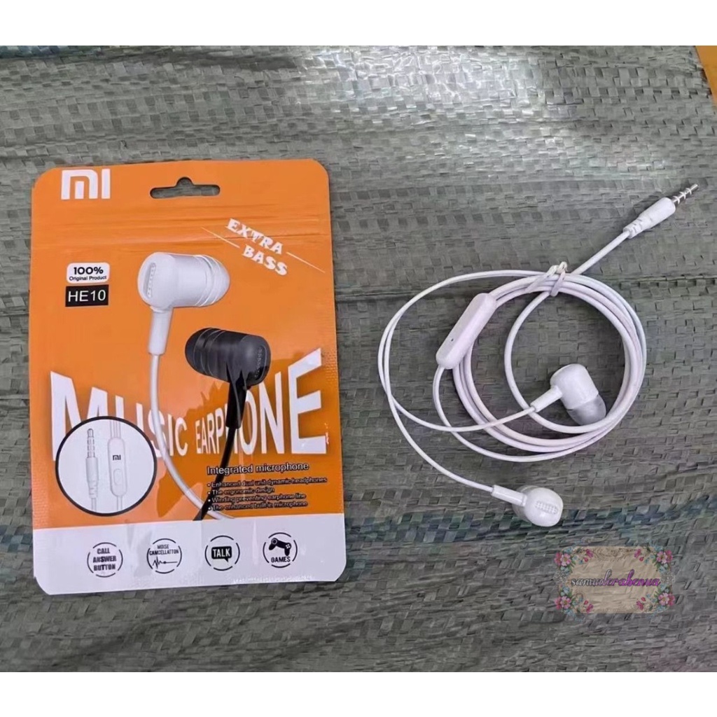 Hf Headset earphone headsfree brand HE10 extra BASS oppo Samsung vivo xiaomi realme + MIC bisa telepon an suaranya mantap SB4342