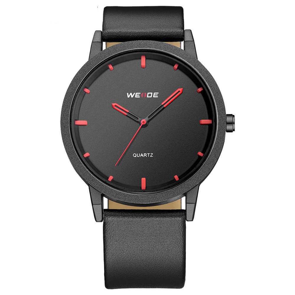 Jam Tangan Pria Weide WD001B Analog Hitam Kulit Waterproof Original