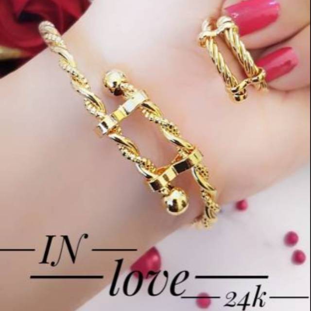 Xuping set perhiasan gelang cauple gelang cincin lapis emas 24k 1311