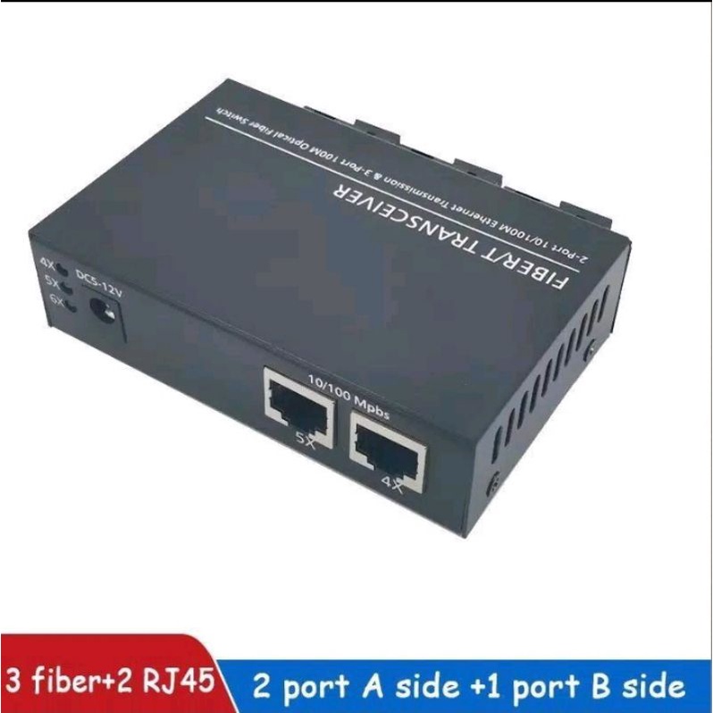 Switch Fiber Optic 3 FO 2 RJ45 Lqn Media Converteer 3 FO - 2LAN