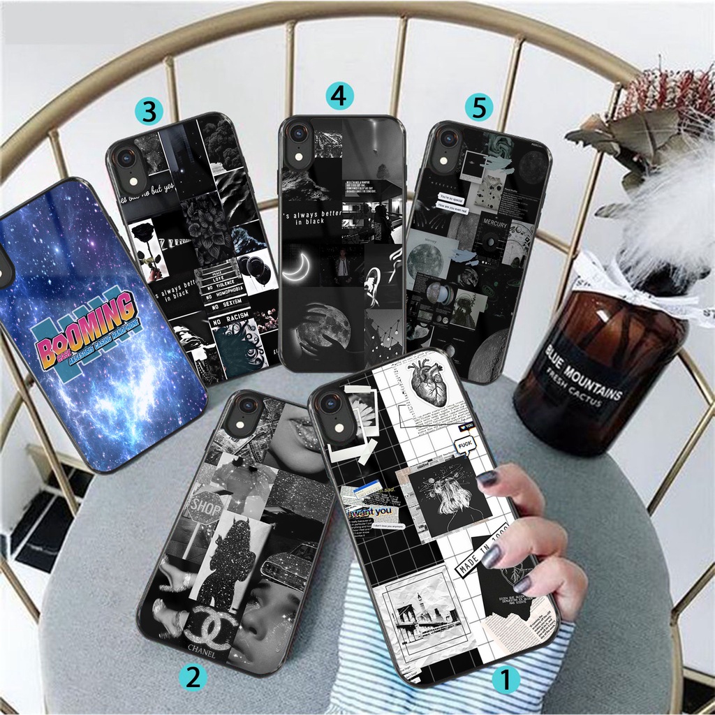 Case Realme C3 C11 C12 / C25 / NARZO C15 C20 C21 3 5 5i 6 5 PRO  Casing Motif BLACK AESTHETIC Hardca