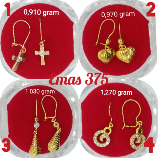 Anting desi hooks bergantung love, salib EMAS ASLi kadar 375
