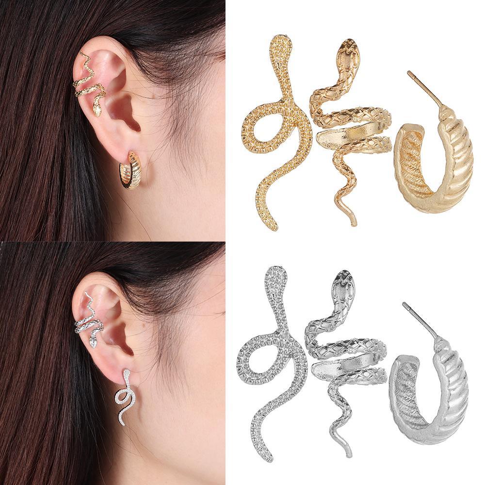 Solighter Klip Telinga Ular Wanita Fashion Emas Ear Hook Manset Telinga Vintage Ear Drop