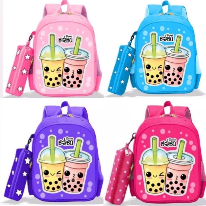 Tas boba viral / Tas sekolah anak motif boba / Tas boba milktea