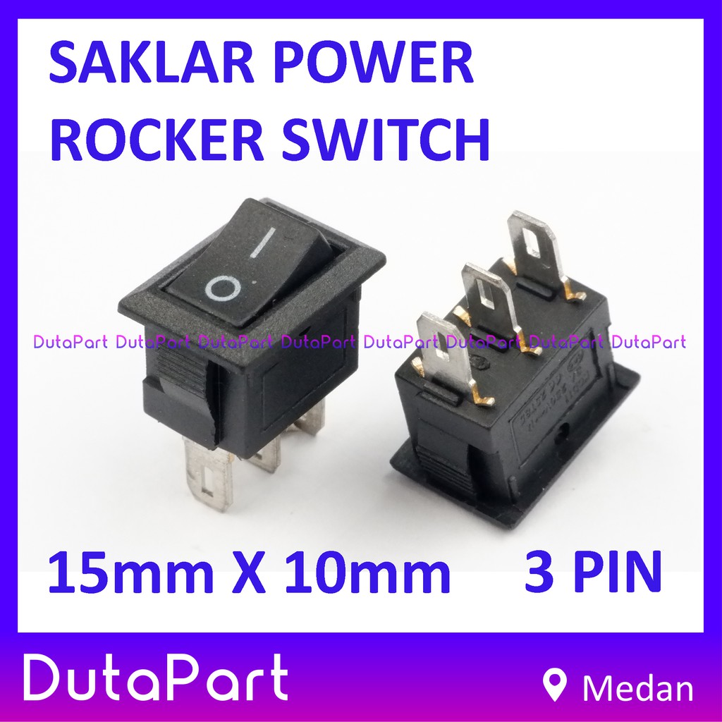 Saklar Power Rocker Switch ON OFF 15mm x 10mm 3 PIN Kaki 3A 250VAC