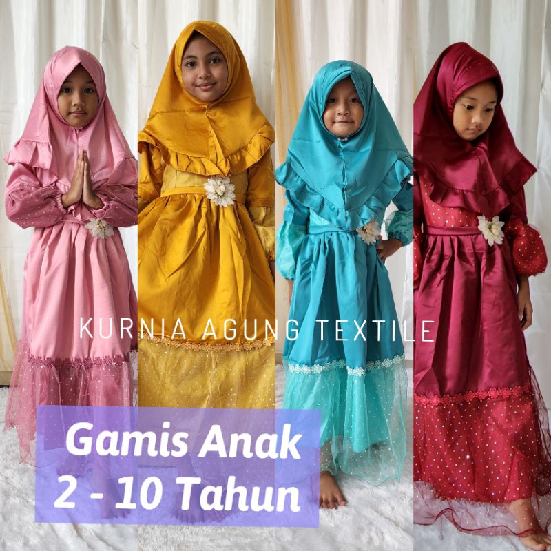 Gamis Muslim Anak Perempuan Pesta Umur 2 Tahun sampai 10 Tahun Set Kerudung Model Terbaru 2022 Kekinian Baju Pesta Muslimah Anak Cewek Gaun Syari KA94