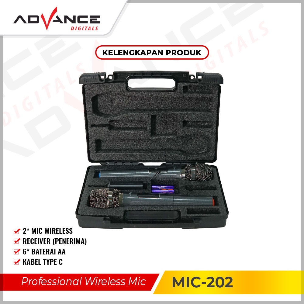 Advance Mic Wireless Mic 201/ 202/301- 2 mic Dua Microphone Garansi 1 Tahun