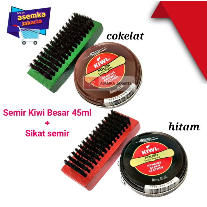 Semir Sepatu Kiwi shoe Polish Besar 45ml 17,5ml Lengkap + Sikat semir