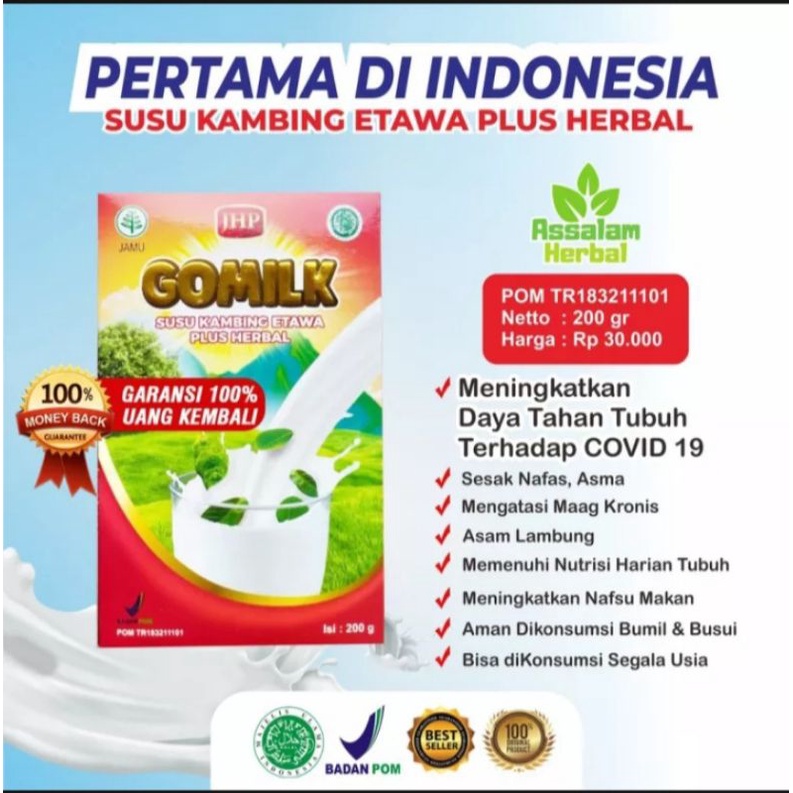 

gomilk susu kambing etawa plus herbal susu kambing aneka rasa strowberry, coklat, original.