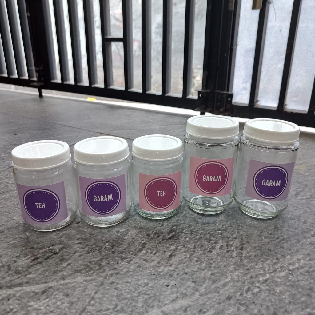 Toples Bumbu Kaca 330 ml free label UNGU pastel minimalis shabby stuff