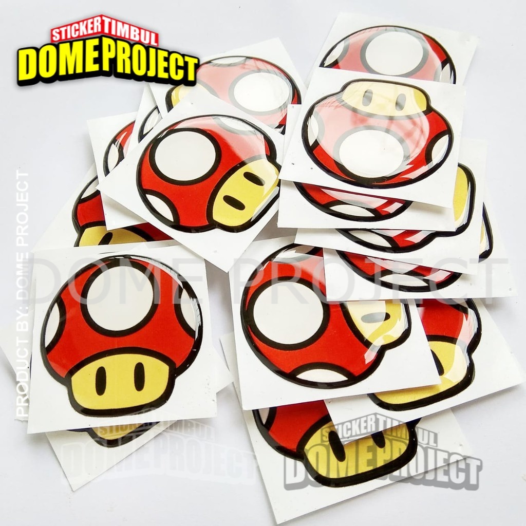 RED MUSHROOM MARIO BROS EMBLEM STIKER RESIN LENTUR STICKER OUTDOOR STIKER MOTOR