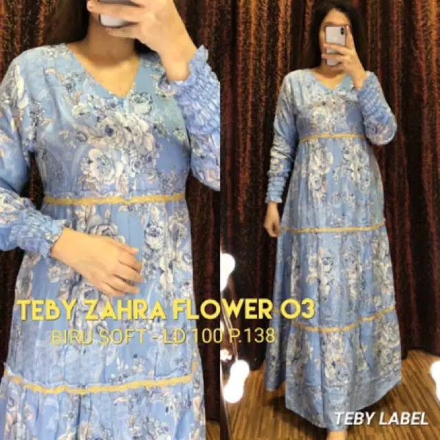 Daster arab Teby Zahra Flower 03 - Biru soft