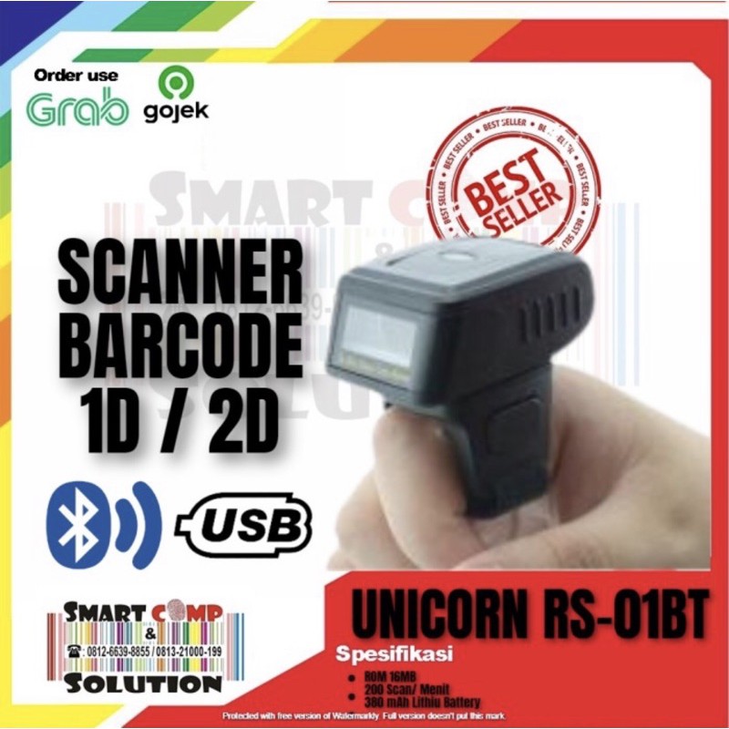 SCANNER BARCODE 2D UNICORN RS01BT RING CINCIN BLUETOOTH WIRELESS