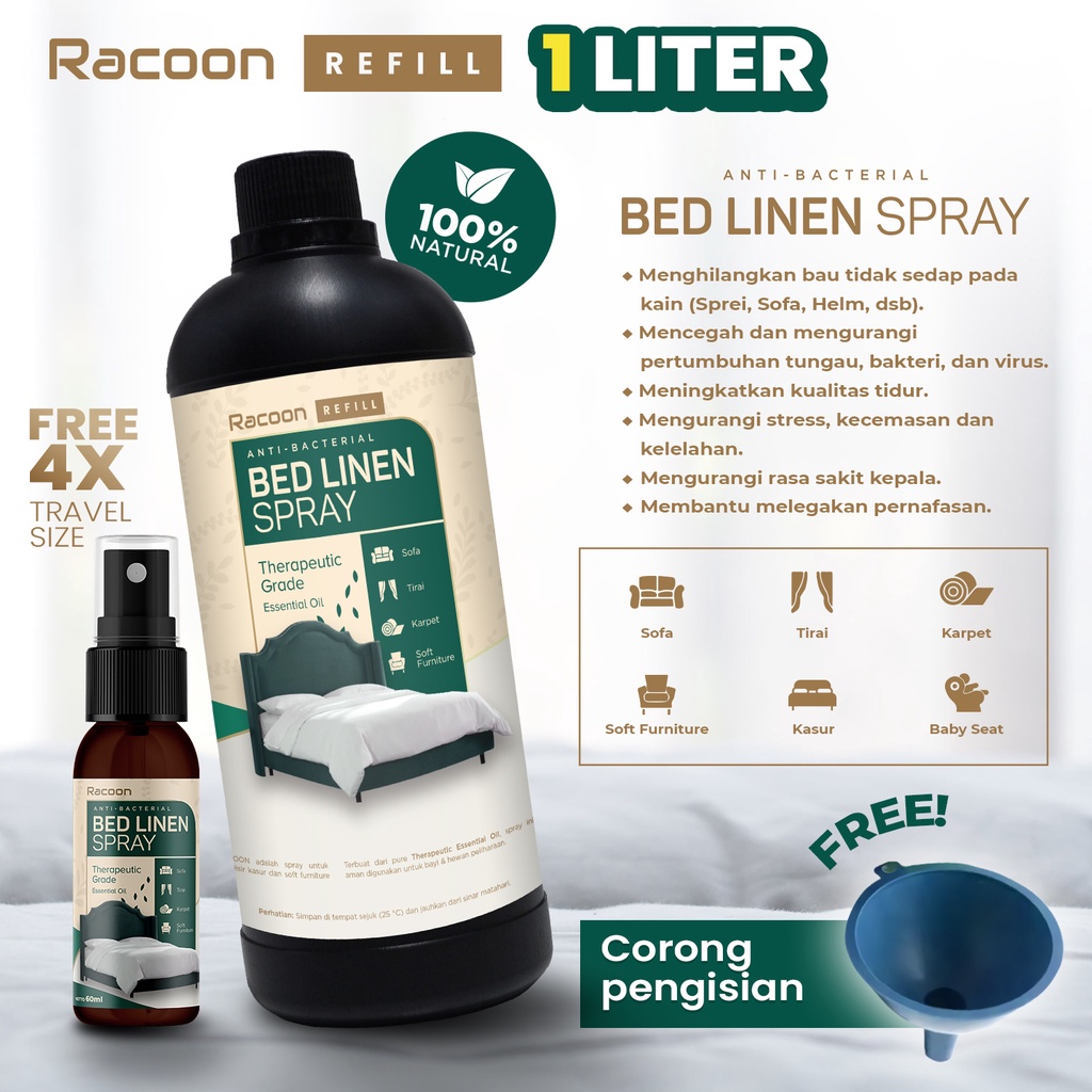Racoon Bed Linen Spray REFILL 1 LITER  Anti Virus & Bakteri