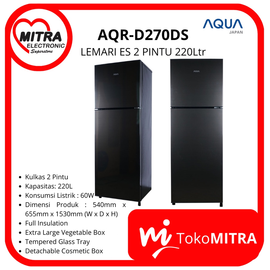LEMARI ES 2 PINTU AQUA AQR-D270DS (220 Ltr)