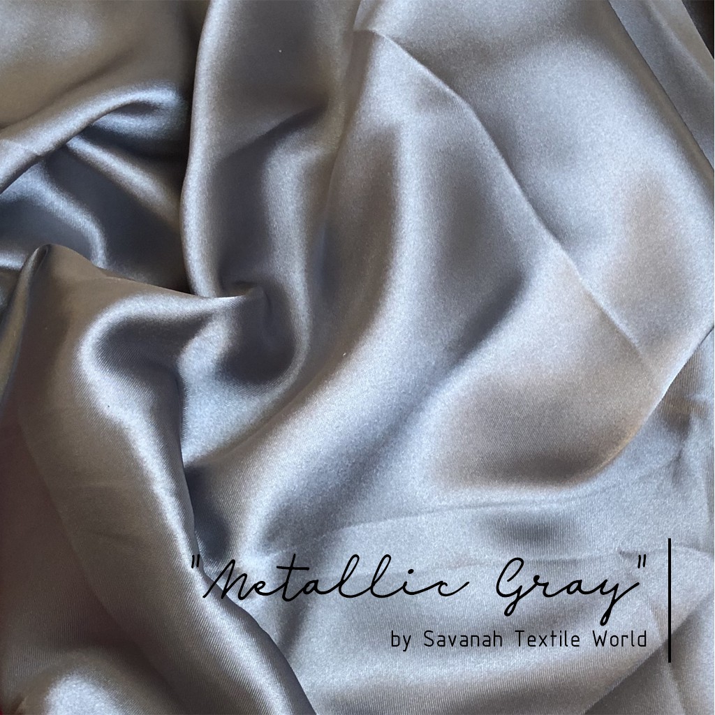 1/2 meter Kain Satin Silk Maxmara/ Sateen Sutra PREMIUM luxury-Metallic Gray