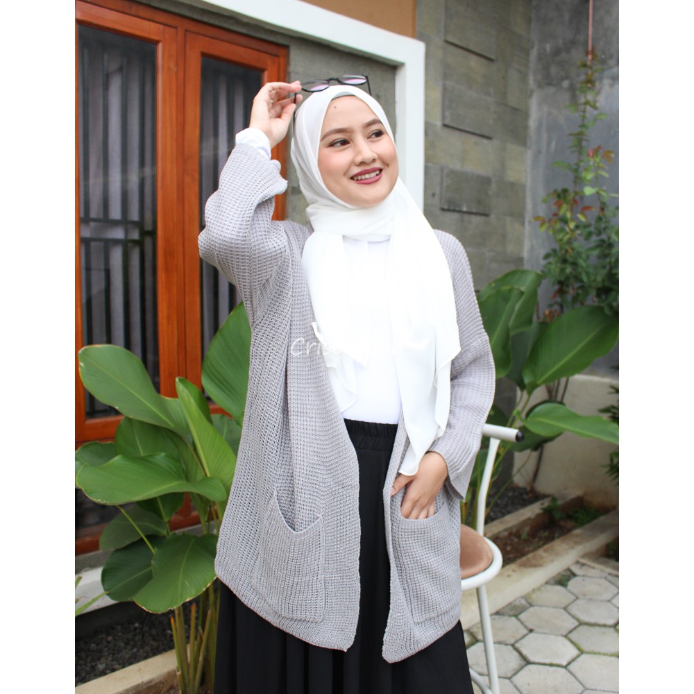 (REALPICT)Kardigan Oversize Rajut Wanita-GREY