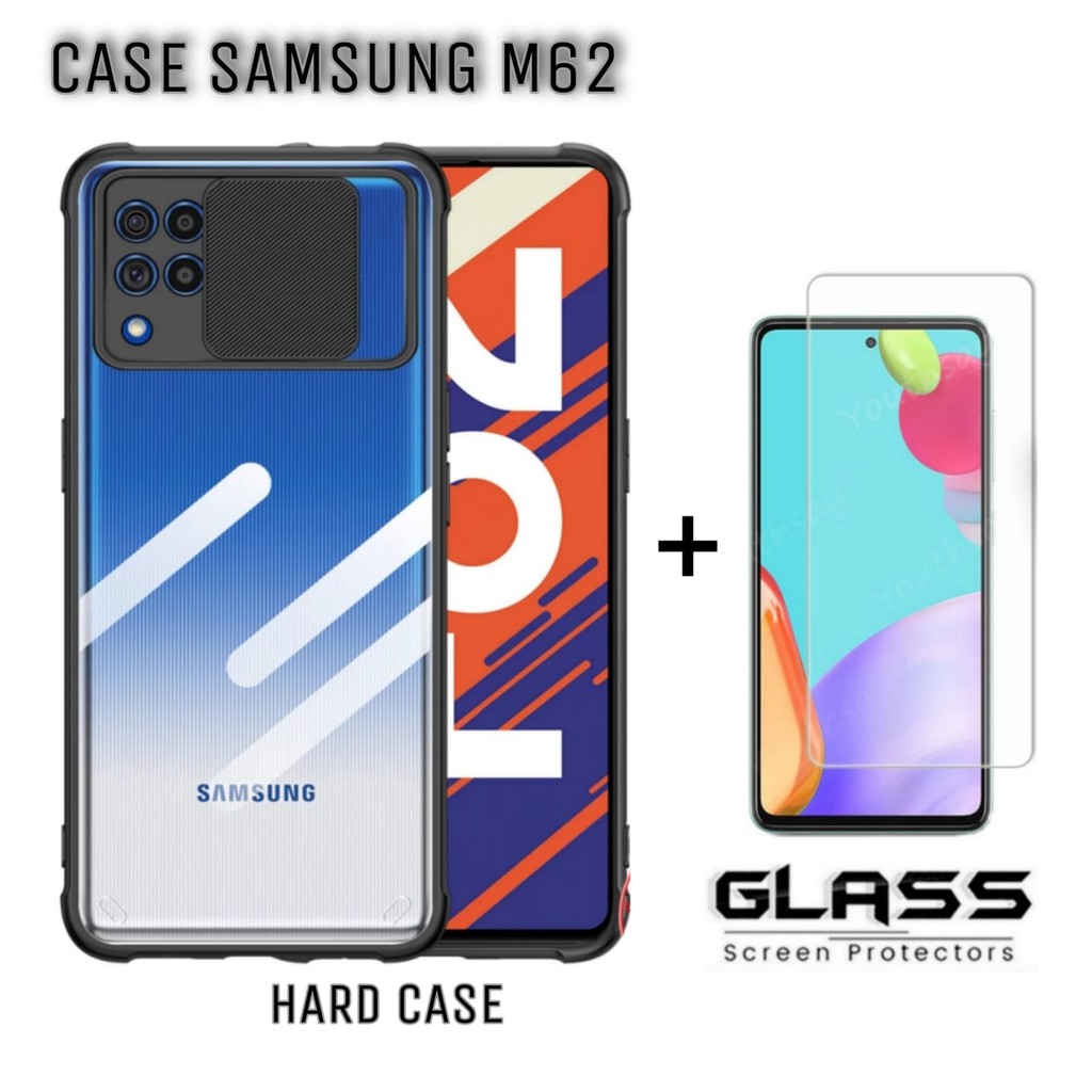 Promo Case Samsung M62 Paket 2in1 Hard Case Fusion Sliding Free Tempered Glass Layar
