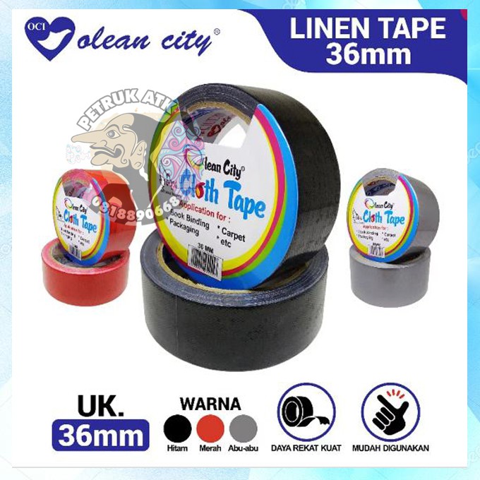 

[ROL] CLOTH TAPE / LINEN TAPE / LAKBAN KAIN 1.5 INCH / 36 MM HITAM OLEAN CITY*