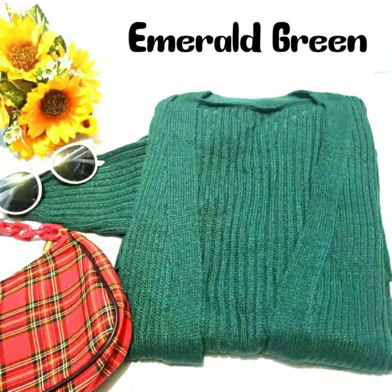 Cardigan Outer Wanita BELLE CARDY Outer Cardigan Rajut Cardigan Oversize kardigan Outerwear-Emerald