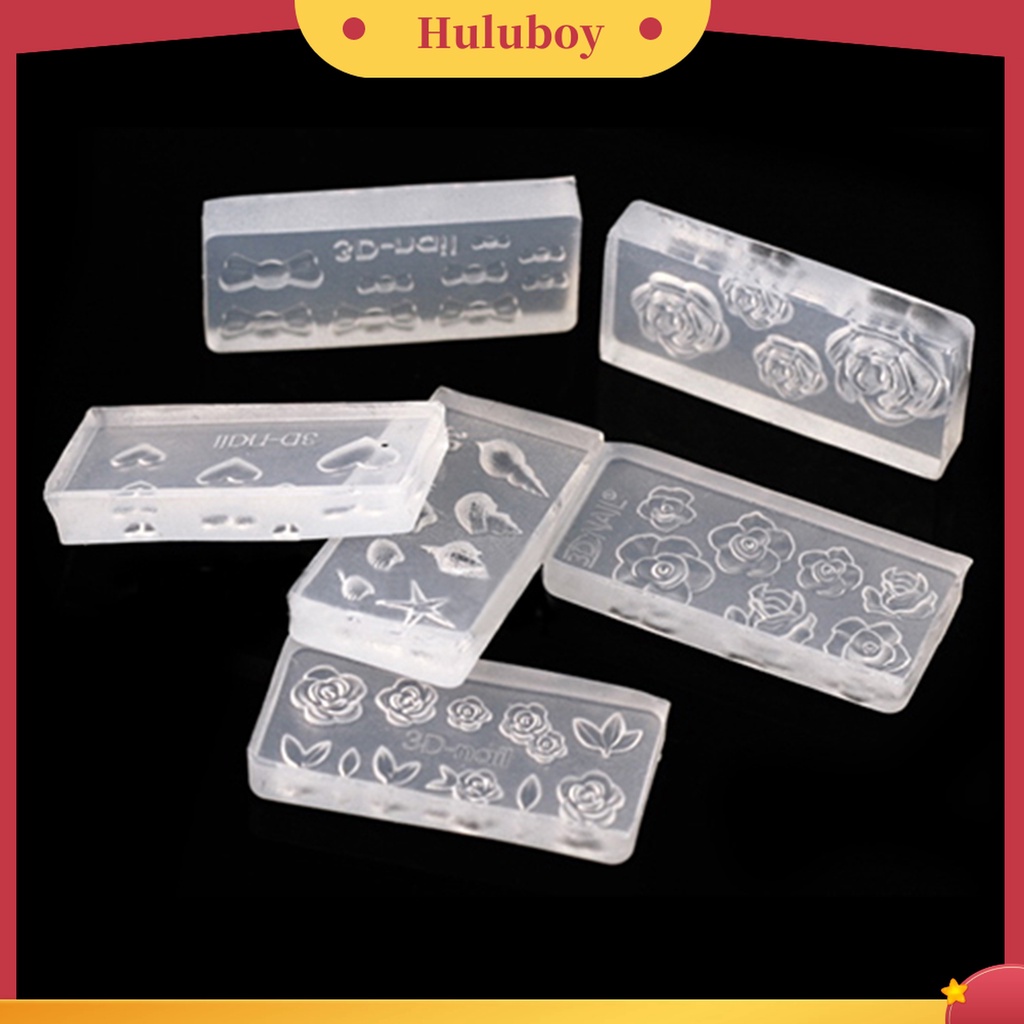 Huluboy Huluboy♡ 6pcs Cetakan Akrilik Transparan 3D Tahan Lama Untuk Nail Art