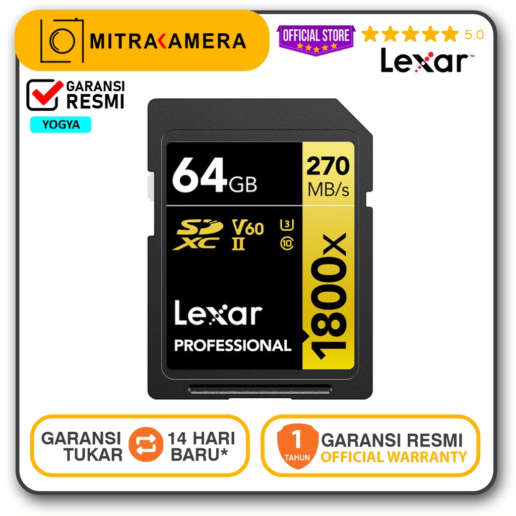 Lexar 64GB Professional 1800x SDXC UHS-II Memory Card / SD Card 64GB