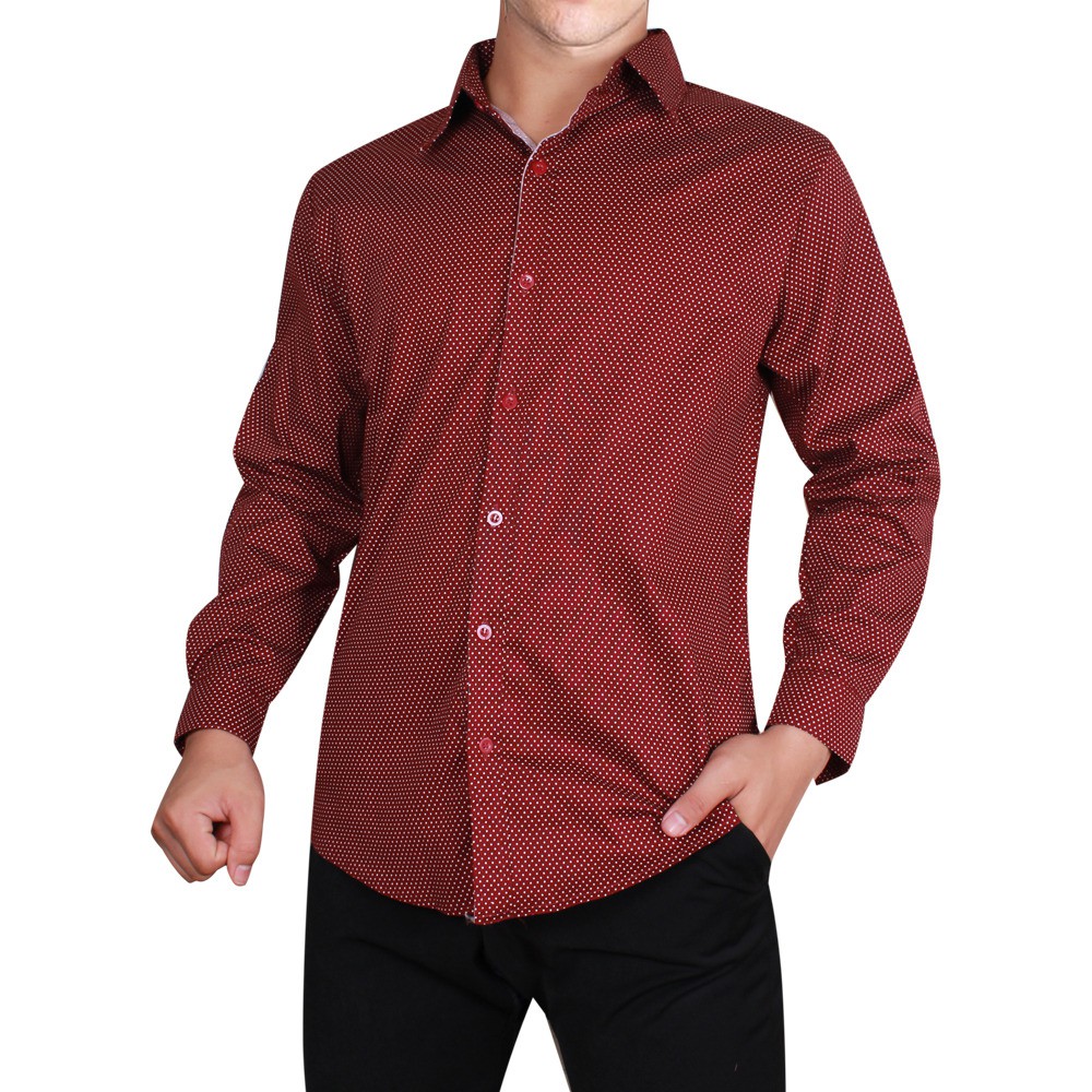 ATASAN PRIA KEMEJA POINT COWOK CASUAL WARNA MAROON BAHAN KATUN STRETCH MOTIF ASLI GOOD QUALITY MURAH