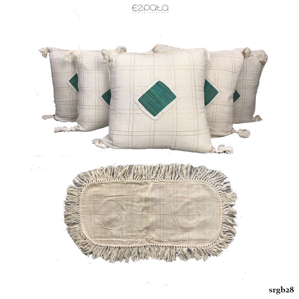 Ezpata Set Sarung Bantal Kurisu Taplak Meja Tamu Bahan Tenun Rumbai  Polos Motif Kotak Tengah SBK Murah