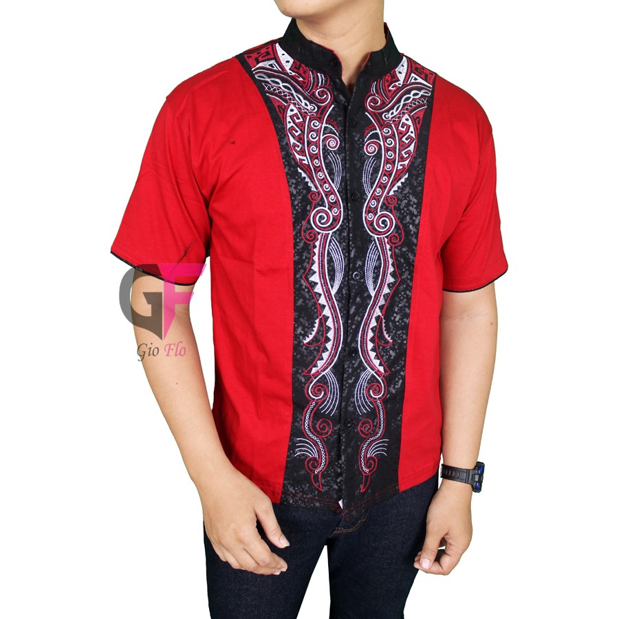 GIOFLO Atasan Pria Baju Kemeja Koko Gaya Elegan Red / KKS 28