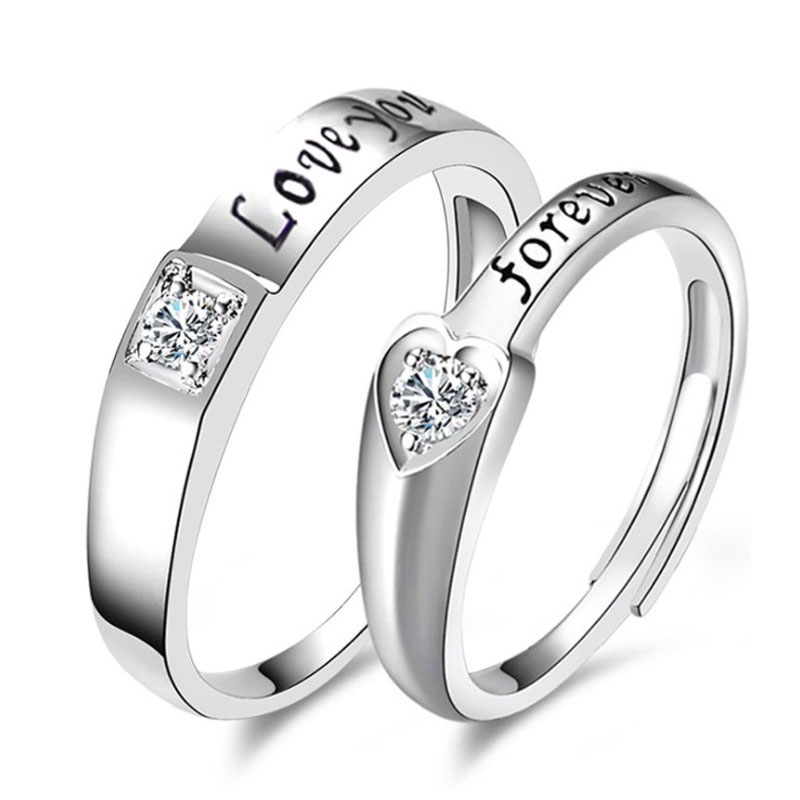 2 Pcs 925 Silver Cincin Tunangan/nikah/kawin Berlian Mode Wanita Cincin Pasangan Couple Rings