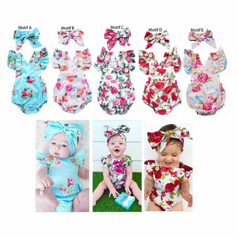 Jumper +Bandana Motif bunga  pink cream jumper Lucu jumper Bunga jumper Import romper bayi