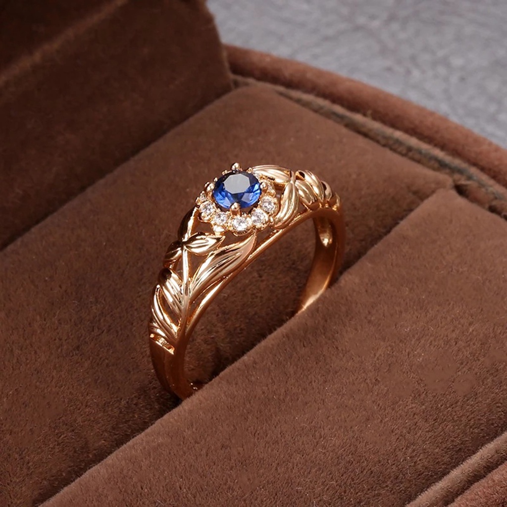 Hu Hu Hu Hu Hu Alat Bantu Pasang Kacamata♡ Cincin Wanita Model Hollow Out Hias Cubic Zirconia Biru Berkilau Tahan Lama Untuk Pernikahan