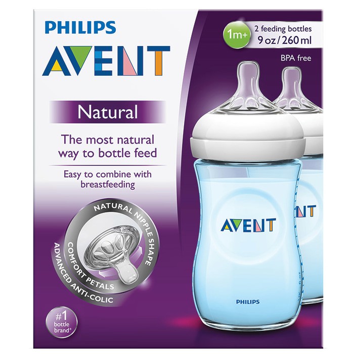 PHILIPS AVENT Natural Bottle 260ml 2pcs | Botol Susu Avent Natural 260