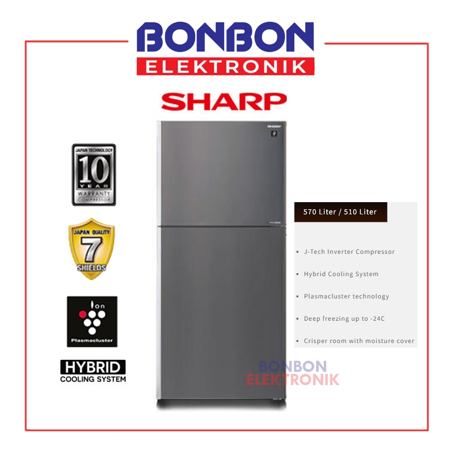 Sharp Kulkas 2 Pintu SJ-IG762PM-SL / SJIG762PMSL J-Tech Inverter